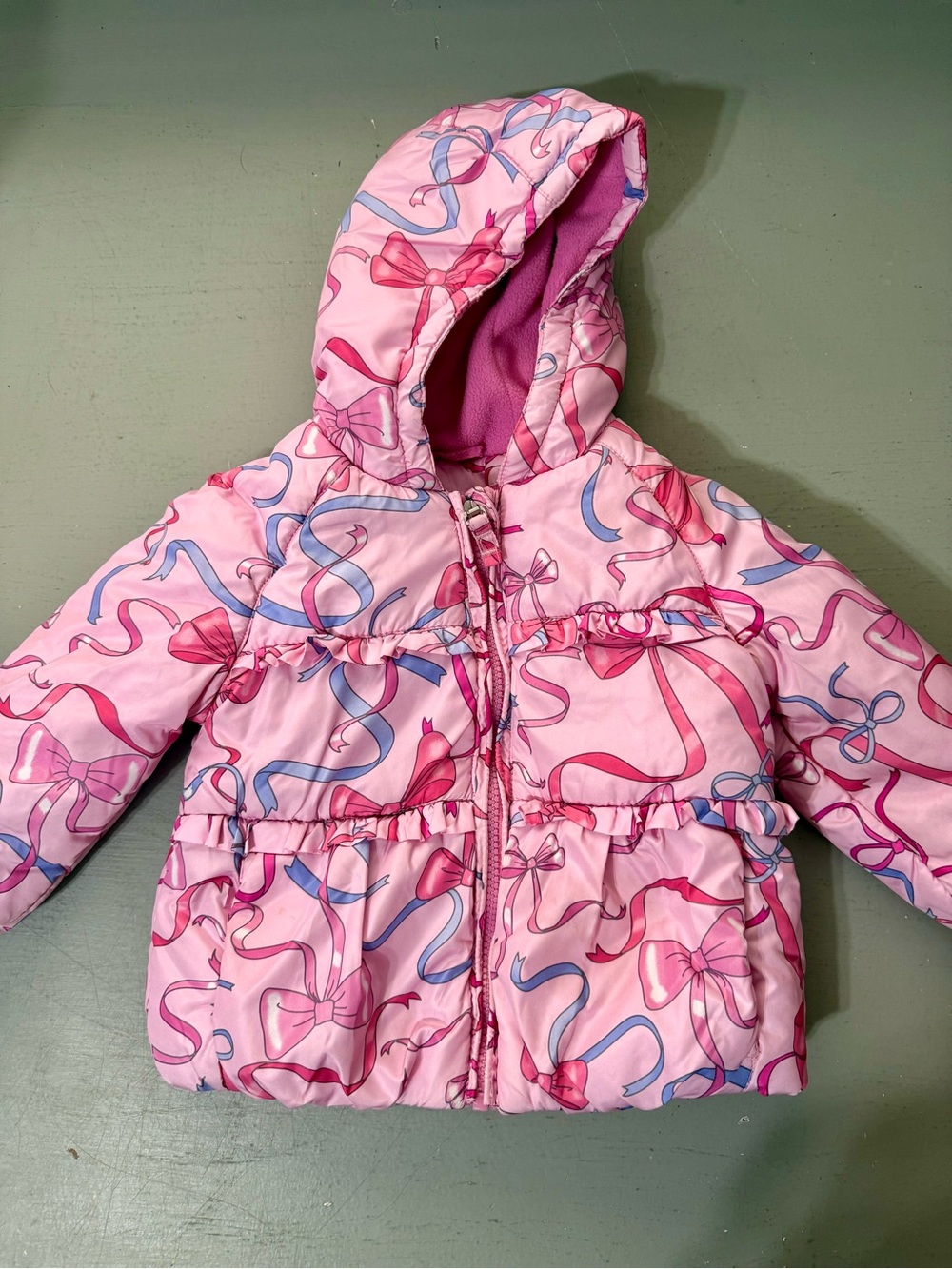 ZeroXposur Pink Hooded Puffer Jacket with Ribbon Print